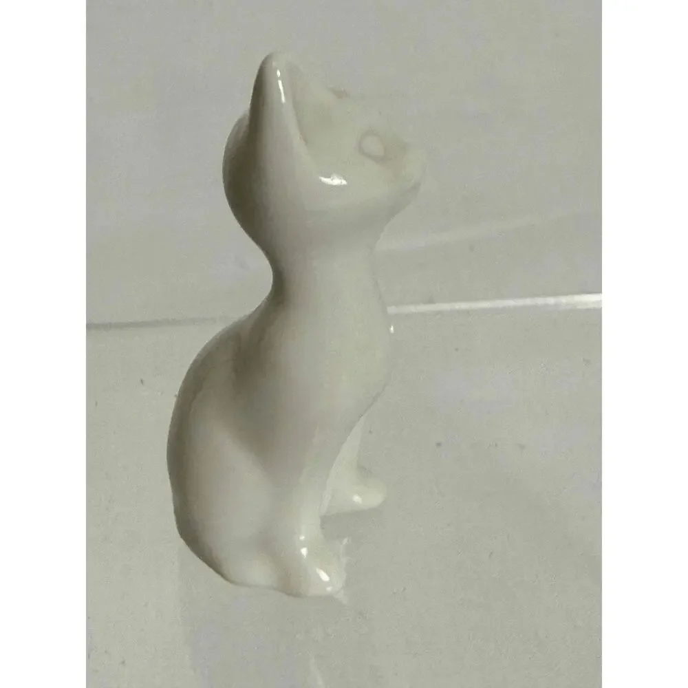 Porcelain White Cat Figurine Collectible Japan Miniature Shadowbox